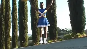 Huge boobs ebony cheerleader fucks with two guys