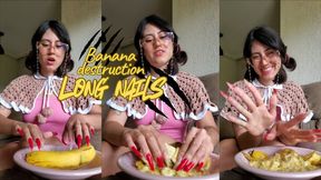 Vertical video, Banana completely DESTROYED with extreme sharp long nails!!