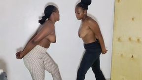 VERY COMPETITIVE TITFIGHT IN JEANS BETWEEN AN UPCOMING TITFIGHT QUEEN AND MAGGIE WHO WANT TO BEAT THE ALMOST NEW TIT QUEEN