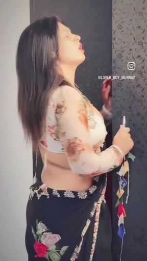 Indian mom with big tits and eye contact teases son's gaze