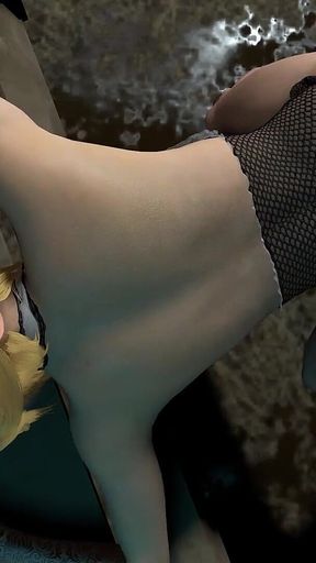 Blonde Ladyboy in High Heels Standing Fuck