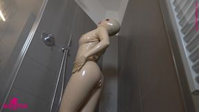 Peeing and shower in latex