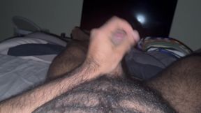 Hairy Black Man Jerking off Before Bed