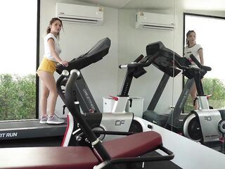 SMALL ORIENTAL TEEN PERSPIRED GYM WORKOUT TURNS INTO HARD BANG