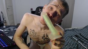 Endo Suck Dildo Jerking off His Dick and Cum