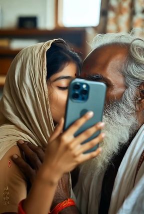French-kissing grandpa gets it on with a skinny Indian in an intimate Hindi kiss