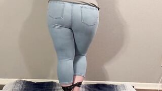 Bombshell sluts bond and made to pissing into tight jeans