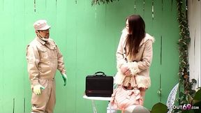 Skinny Asian Teen talk to Suck at Public Place by Stranger