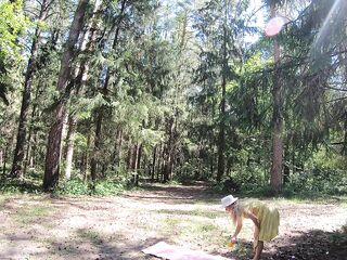 Bare yoga in the forest