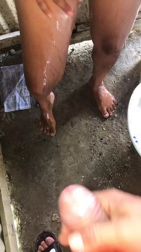 I shower in the countryside and a stranger records me while I do it