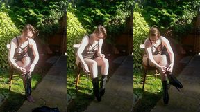 the process of lacing up and locking on my ballet boots in the gloriously sunny garden