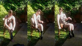 the process of lacing up and locking on my ballet boots in the gloriously sunny garden