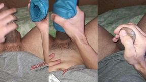 a big tattooed cuck nice cums in a masturbator