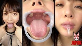 Mai Imai fills a glass with her dripping saliva in POV while showing you her tongue