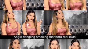 Angie dangling smoking a marlboro red 100s close up!