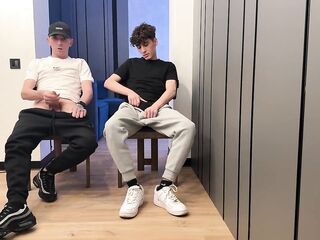 2 guys stroking uncut ramrod and cum