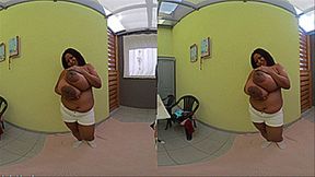 VR180 3D - Pam's Big Breasts in a Lovely Bra and tight Silver Shirt (Clip No 2364 - 6k mp4 version)