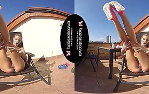 Solo girl, Sarah Kay is masturbating and moaning, in VR