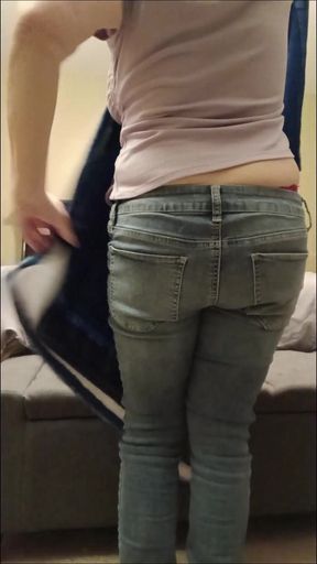 Jeans Slipping Down Exposing Pink Panties and Buttcrack