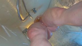 Pale Redhead MILF gets her thick thighs fucked in the shower