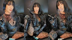 Classic 120 VS cigarette smoking wearing Leather gloves and Latex with Kinkerbell23