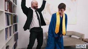 MEN - Joey Mills Flashes His Cock For Professor Brody Meyer And Gets A Taste Of His Cum On Graduation Day