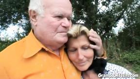 ”Teen bitch in 3some with elderly couple”