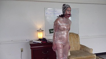 Shrink wrap bondage - face fuck throatpie