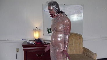 Shrink wrap bondage - face fuck throatpie
