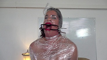 Shrink wrap bondage - face fuck throatpie