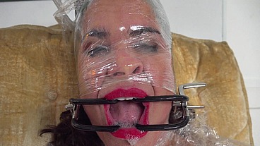 Shrink wrap bondage - face fuck throatpie