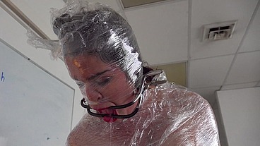 Shrink wrap bondage - face fuck throatpie