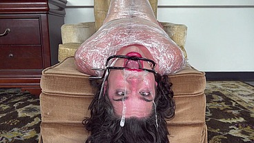 Shrink wrap bondage - face fuck throatpie
