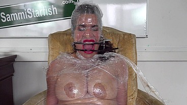 Shrink wrap bondage - face fuck throatpie
