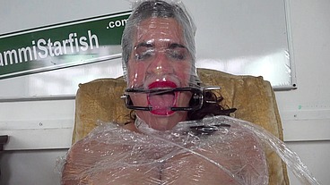 Shrink wrap bondage - face fuck throatpie