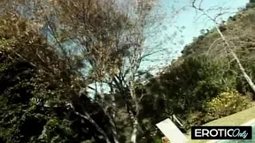 Stacked temptress bounces on cock until it explodes, then licks it clean