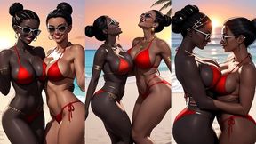 african girl kissing on the beach (ai animation)