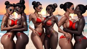 african girl kissing on the beach (ai animation)