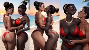 african girl kissing on the beach (ai animation)