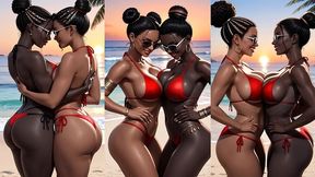 african girl kissing on the beach (ai animation)