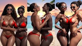 african girl kissing on the beach (ai animation)