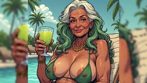 Sexy MILFs Topless Poolside Art