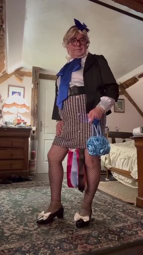 Dressed in a little gingham skirt for an evening out