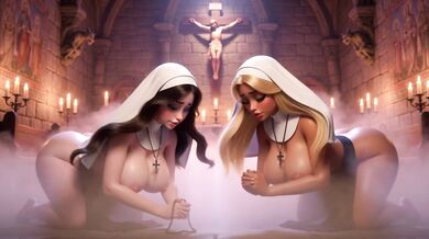 Curvy Nuns Beg Forgiveness On All Fours In Gothic Chapel