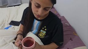 Petite Latina amateur cures her sickness with BBC