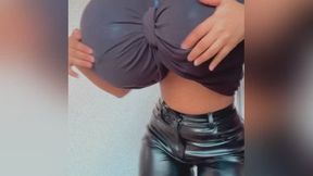 Balloon boobs and leather pants sexy girl
