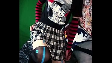 DashaNoihara #4 - Cutie in skirt and blue stripe printed pantyhose
