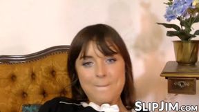 Gorgeous teenie in pantyhose pleasures and rides an older man