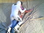 white drone humps his muscled dummy
