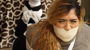 College Co Ed Olivia Torn Sheet Bound, Massively Gagged & Blindfolded in: Bondage Games Gone Wrong! RE ENCODE 2025 *NEW PREVIEW*